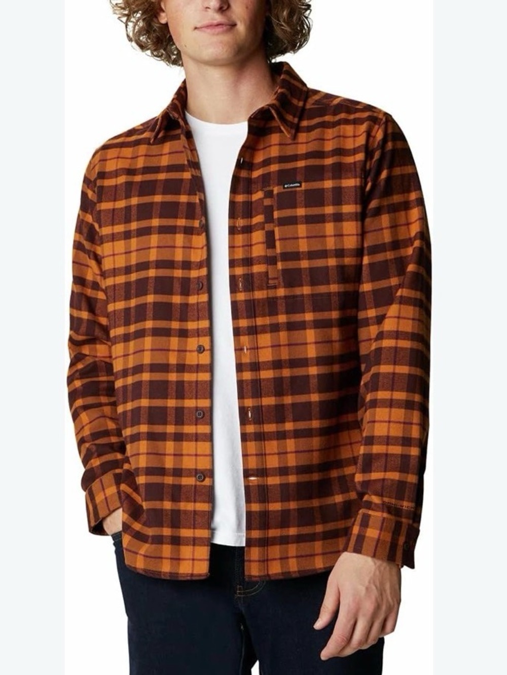 Columbia Elements II Soft Heavyweight Flannel Shirt Men’s M Burnt Orange Plaid